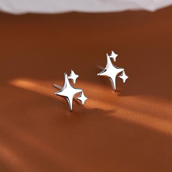 Women Sliver Plated Sterling Post Star Earrings Hypoallergenic Small Stud Teens - Picture 5 of 8